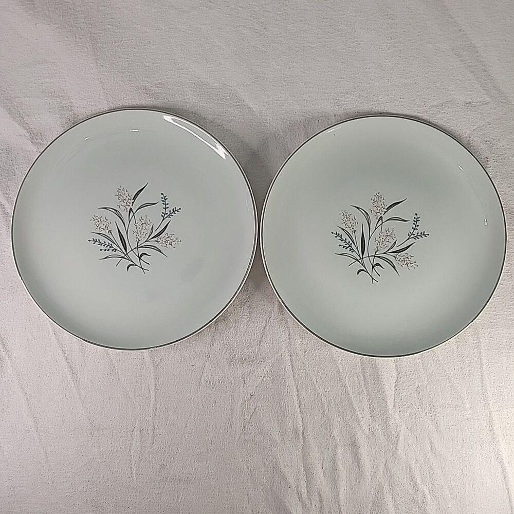 China Harmony House Gloria 2 Set 4582  Teal Platinum Trim Dinner Plates Vintage